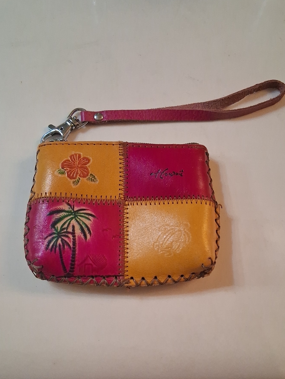 Handmade Patchwork Wristlet Wallet in Pink and Yellow